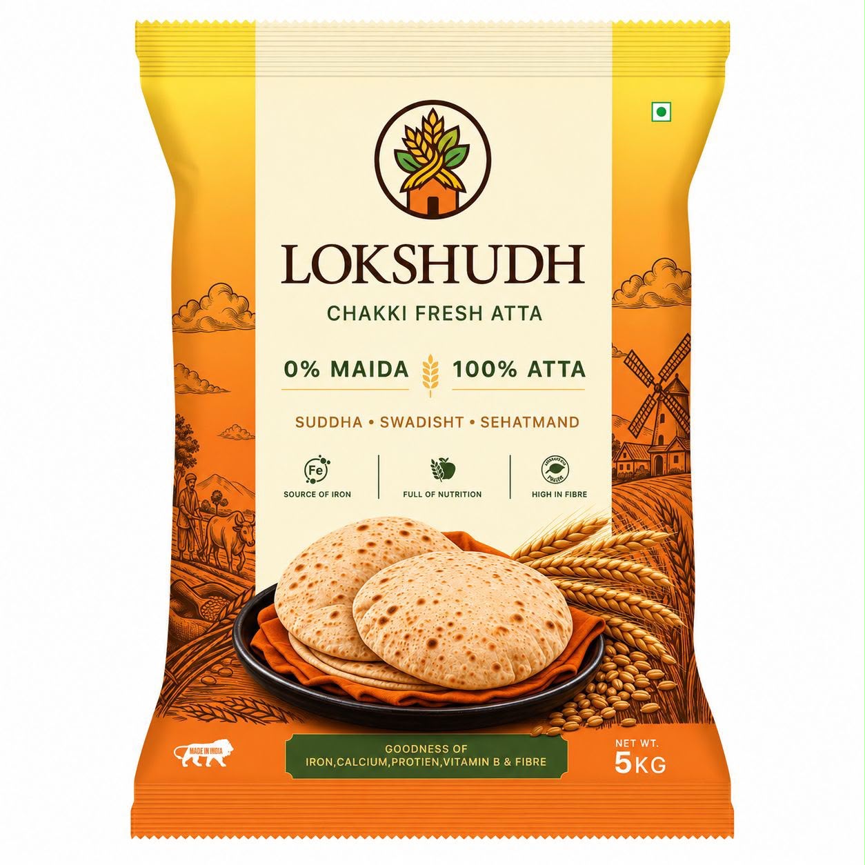 LOKSHUDH Whole Wheat Chakki Fresh Atta front pack